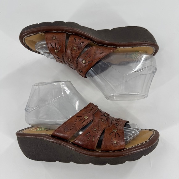 Earth Spirit Pine Womens Brown Leather Floral Cutout Wedge Sandals Size 7.5 - Picture 2 of 8